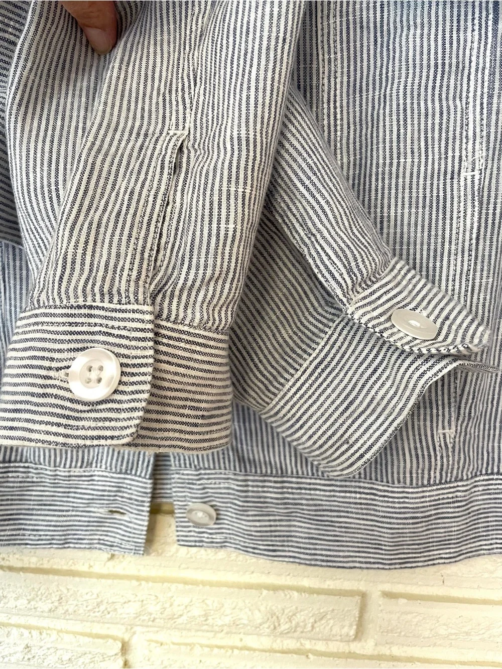 Quince 100% European Linen Blue Pinstripe Jacket and Pant Set Womens XL Coastal